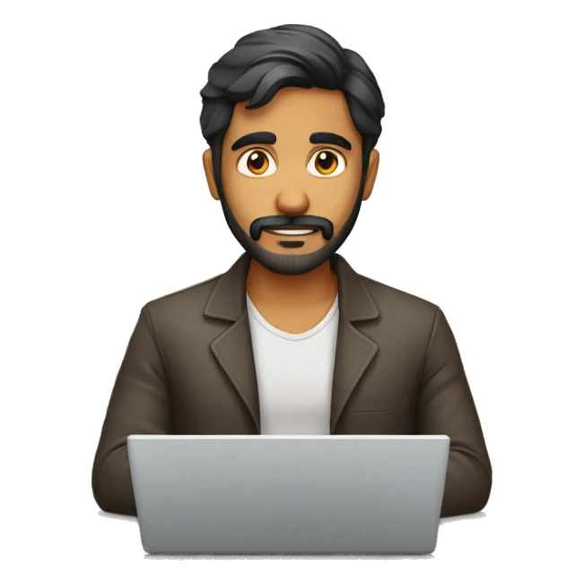 indian guy facial hair working in laptop sticker