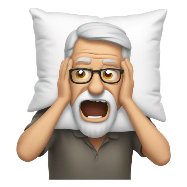 Older man with glasses and grey beard screaming into a pillow sticker