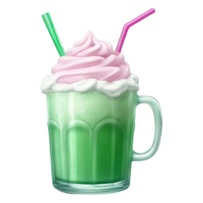 iced green drink with pink whip cream in glass cup sticker