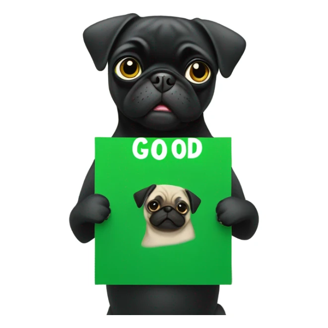 Black pug holding a green sign that says good luck  sticker