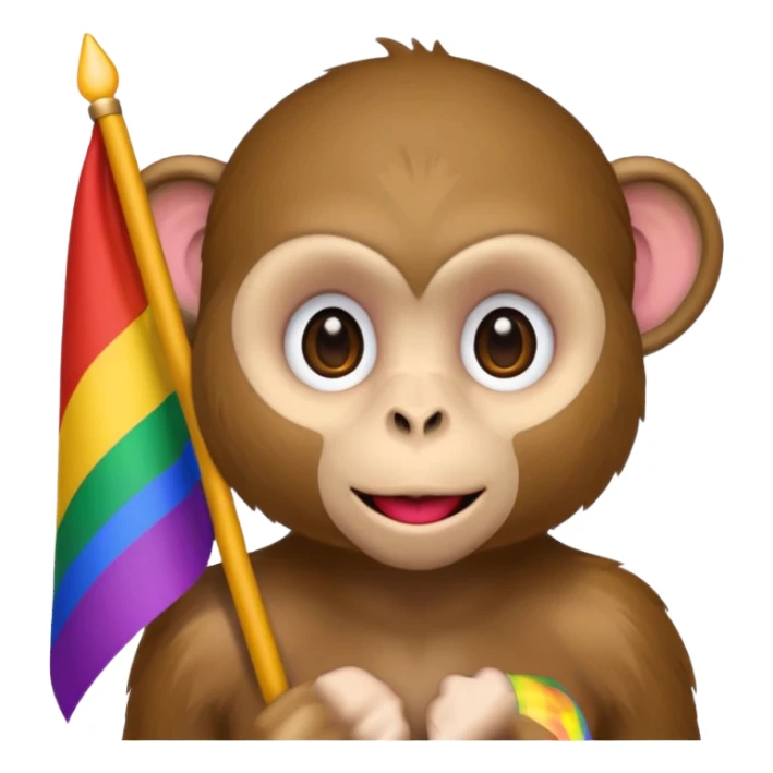 Monkey with white eyes wearing lipstick with the pride flag sticker