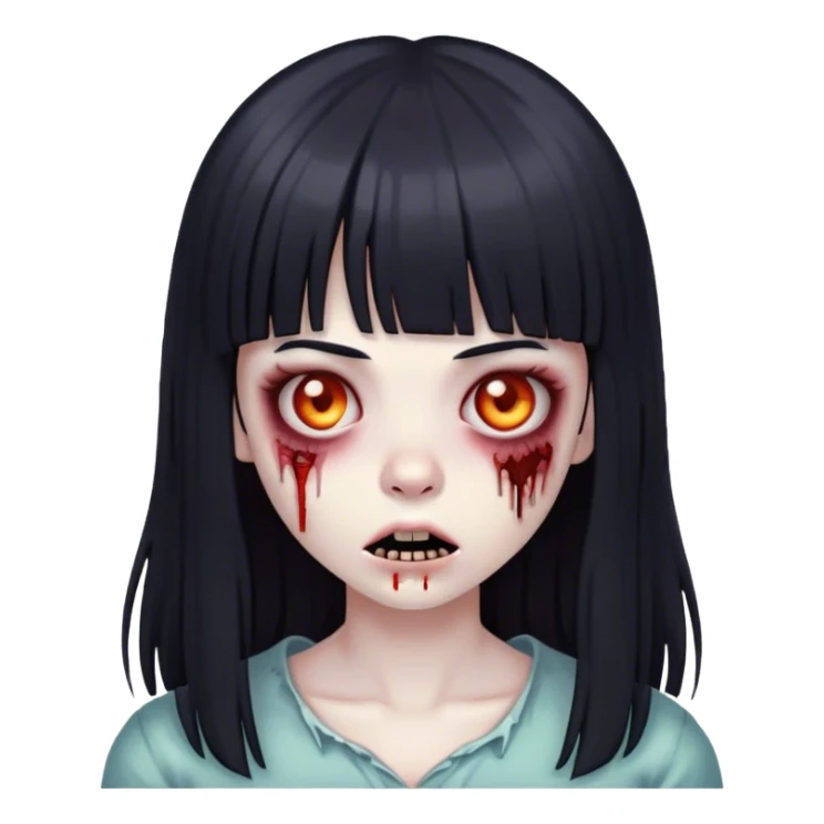 zombie girl with straight long black hair and bangs ( like this 🧟‍♀️) sticker