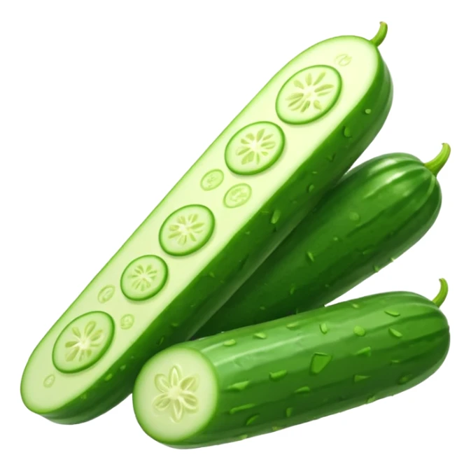 cucumber object icon, fresh cucumber slices, glossy texture, 3D cartoon, mobile game icon style, clean background, no text, no watermark
 sticker