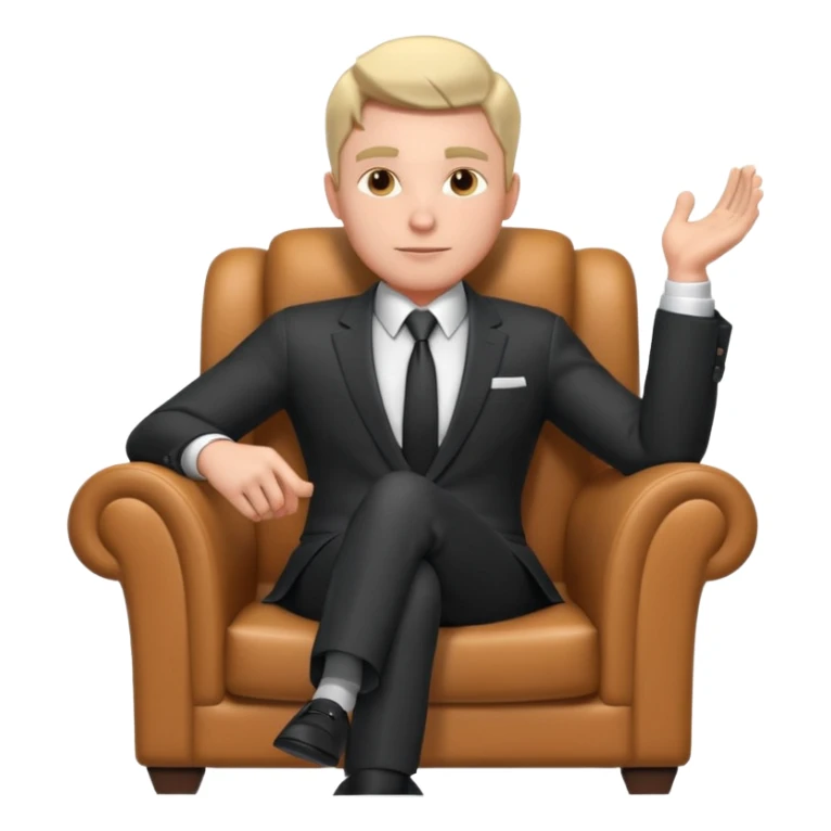 businessman sitting in an armchair, confident relaxed pose, formal suit and tie, professional corporate vibe, 3D cartoon style, mobile game icon style, clean background, no text, no watermark
 sticker