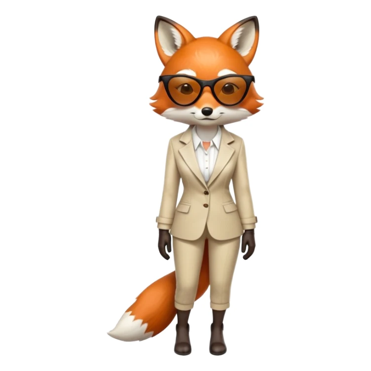 serious anthropomorphised female fox in stylish outfit with sunglasses, looking sad and to the side, full-body view sticker