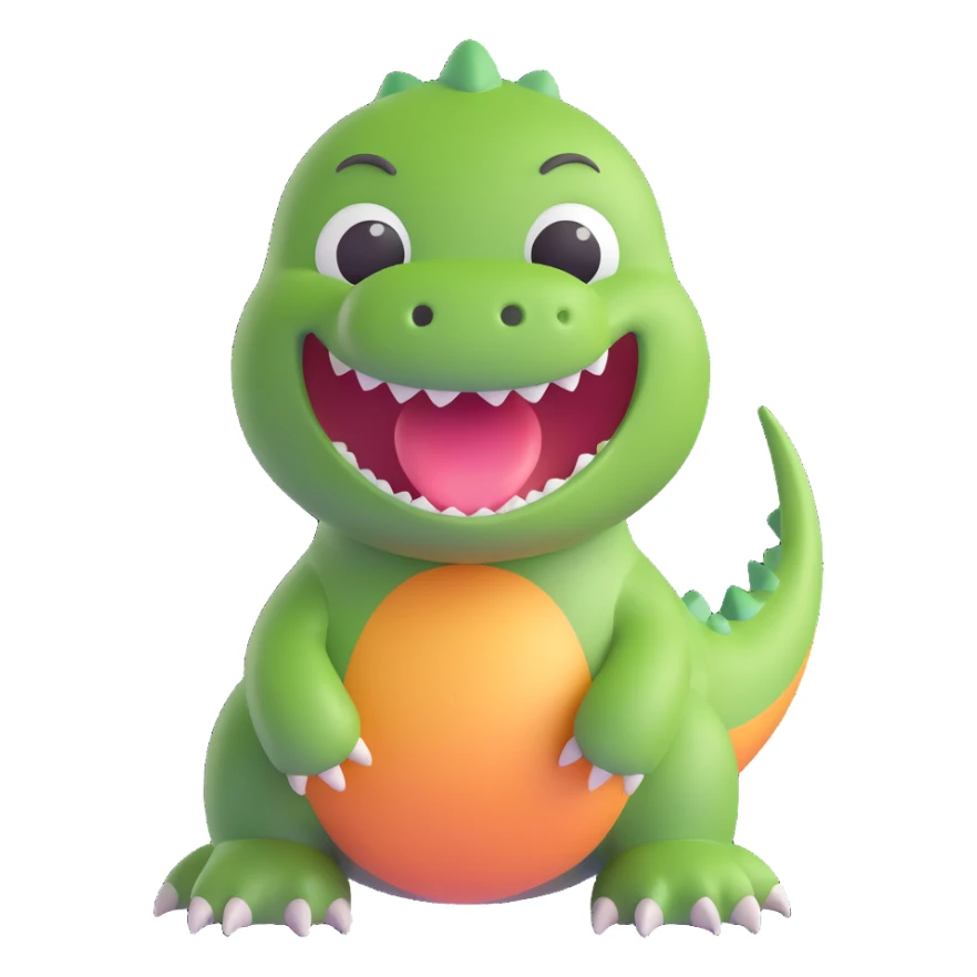 round cute dinosaur with big smile 3D emoji style sticker