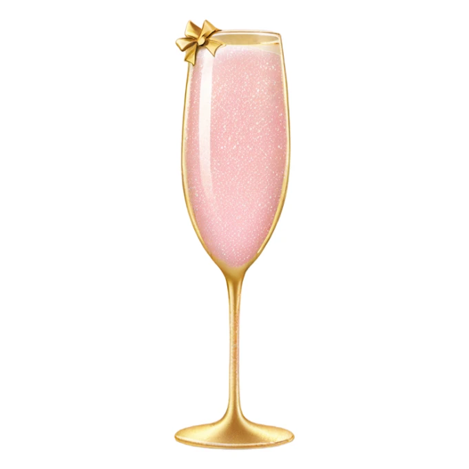 Light Pink glitter champagne glass with gold bow sticker
