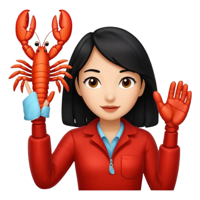 a lobster high five a girl with black hair sticker