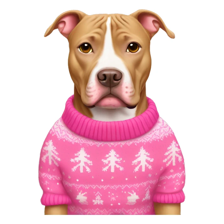 Tan pitbull wearing pink Christmas sweater sticker