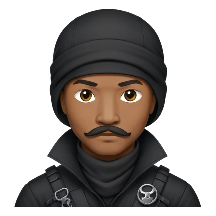 african-american mustache mercenary black asymmetrical ninja hacker terminal command center sticker