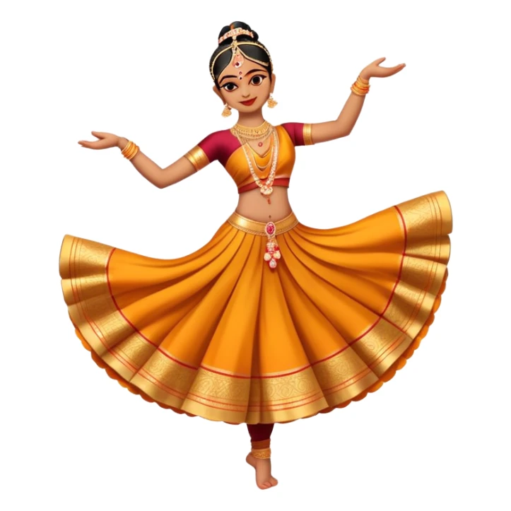 cinematic-realistic-bharatanatyam-dance-emoji,-depicted-as-an-elegant-classical-indian-dance-performance-with-graceful-poses,-intricate-costumes,-and-expressive-hand-gestures,-rendered-with-rich-textures-and-warm-dramatic-lighting, single dancer full body  sticker