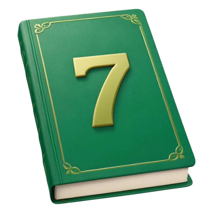 Green book with a number "7" in the cover sticker