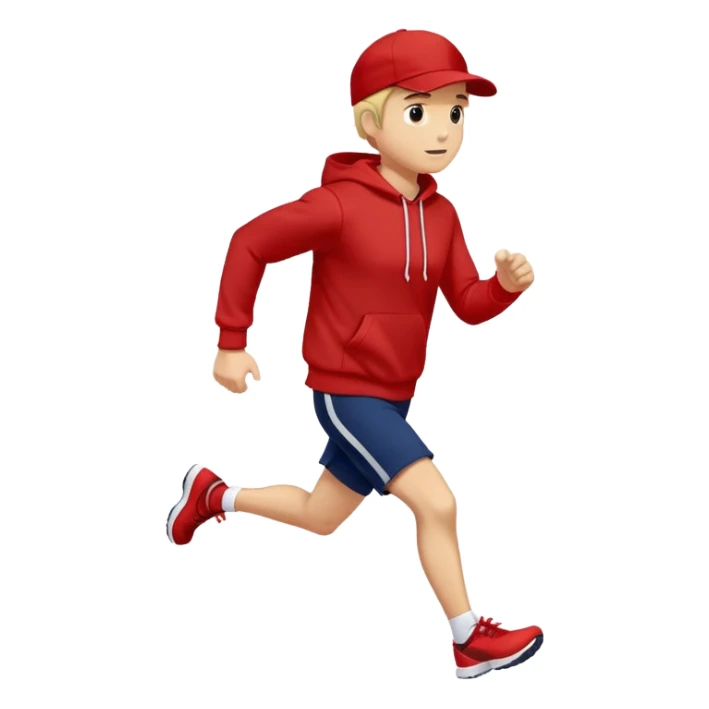 Man Wearing Navy Cap. Red hoodie. and running. sticker