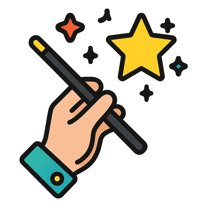 nimble hand performing a magic trick, color outline icon sticker