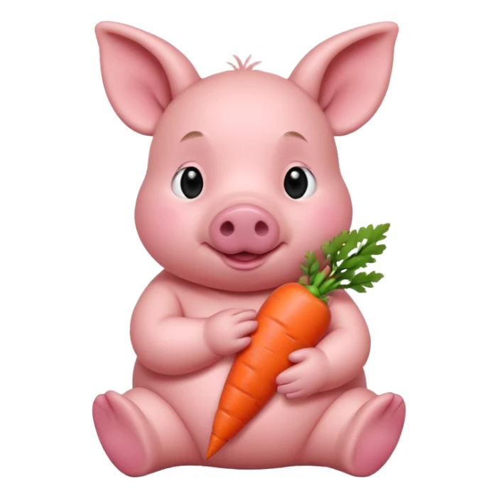 Baby Sitting Piglet – chubby piglet sitting down holding a toy carrot sticker