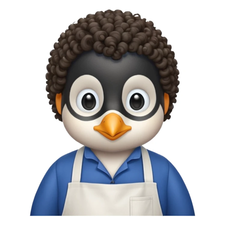 penguin with curly hair in blue apron sticker