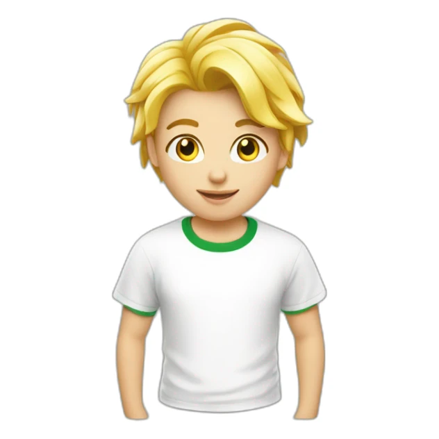 Jeune blond cheveux courts veste verte t-shirt blanc sticker