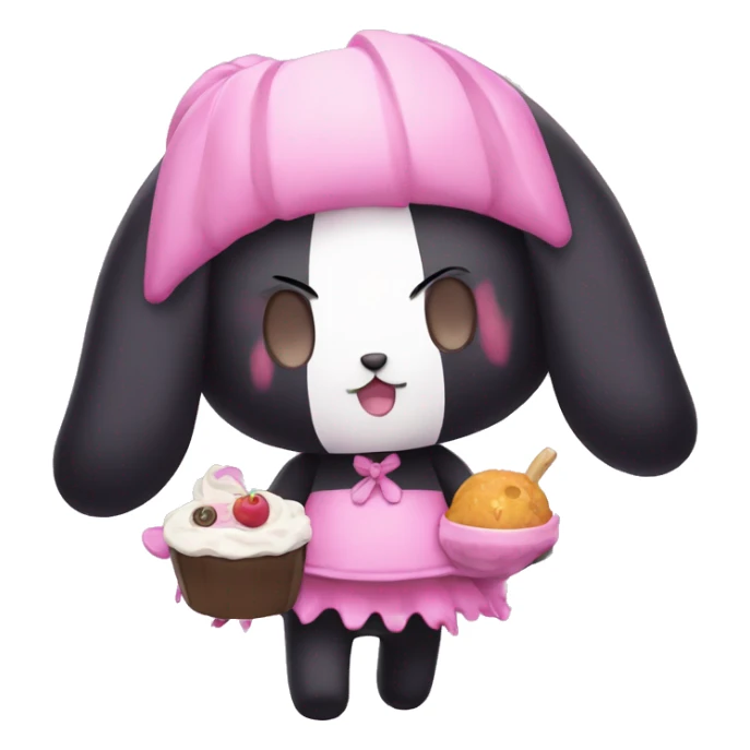 Kuromi Sanrio wearing foodie with pink skull sticker