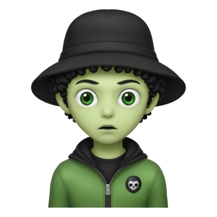 alien with robber mask concerned curly hair and robber outfit hat sticker