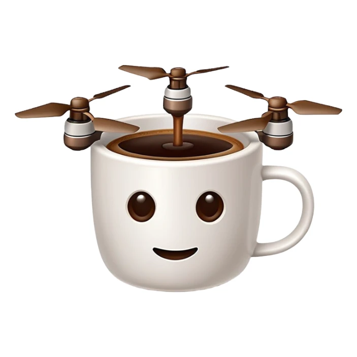 2d cup of coffe in style of java programing language logo with drone propelers sticker
