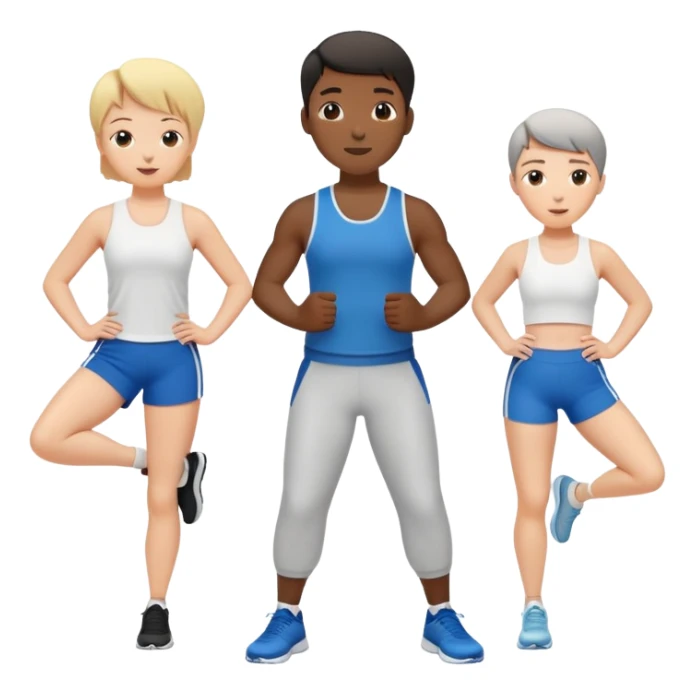 3 friends exercising together, one black person and two white people sticker