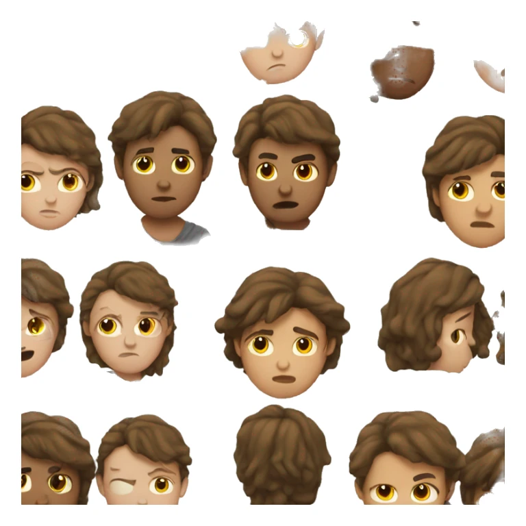 a teenager with mullet with brown hair sad face sticker