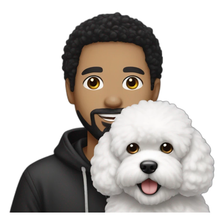 rapper-with hoop-white skin-black hair-beard-bichon dog-white-smile sticker