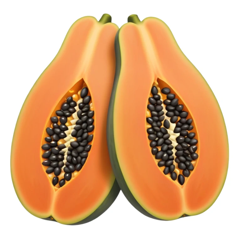 papaya cut in half, showing black seeds sticker