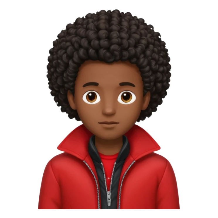 Garoto estiloso, bonito, gentil, de pele negra com cabelo cacheado e grande sticker