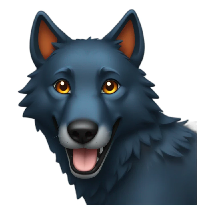 Smiling black wolf with orange eyes wearing a marine blue doctor scrub sticker