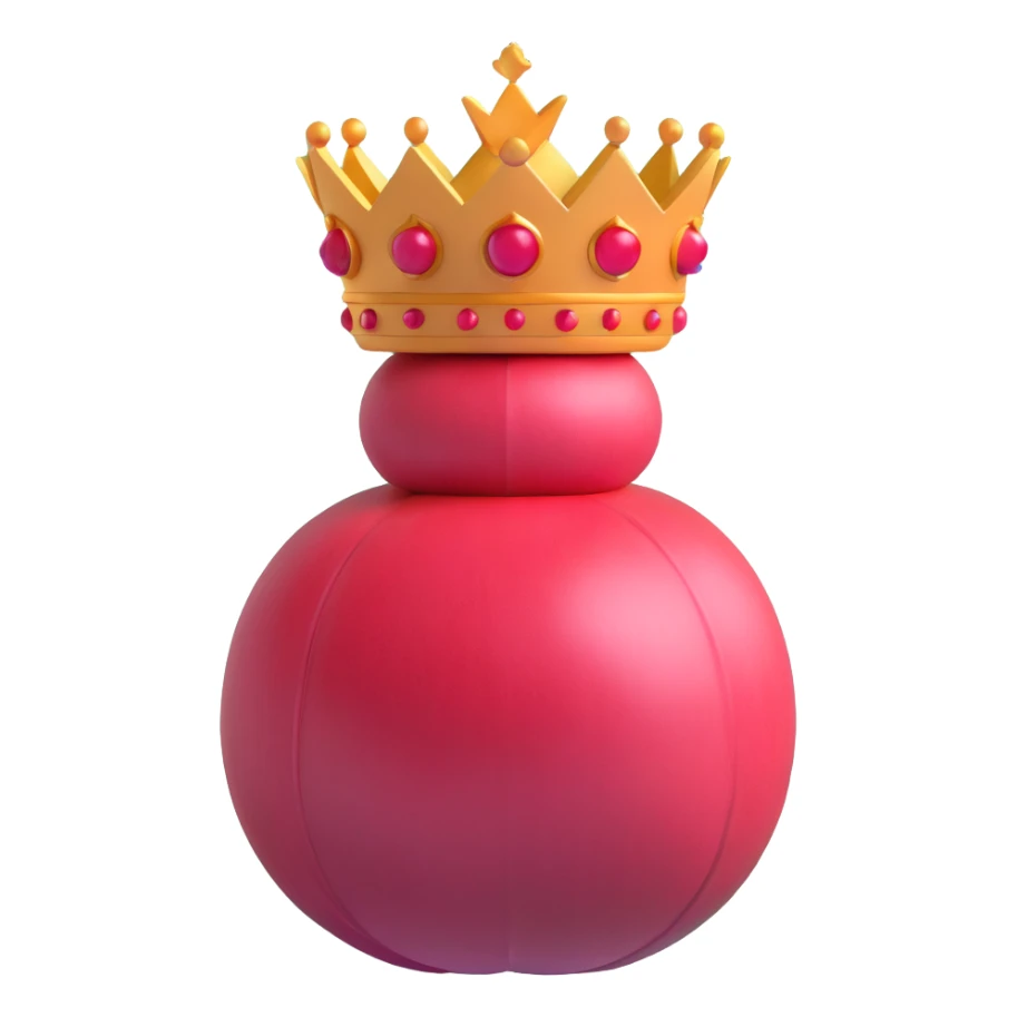 whole pomegranate with a round, red outer shell and a crown-like top sticker
