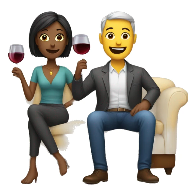 man and woman sitting on a couch drinking wine sticker