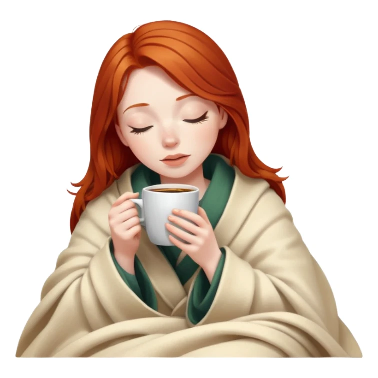 girl redhead inside a blanket sipping coffee eyes closed sticker