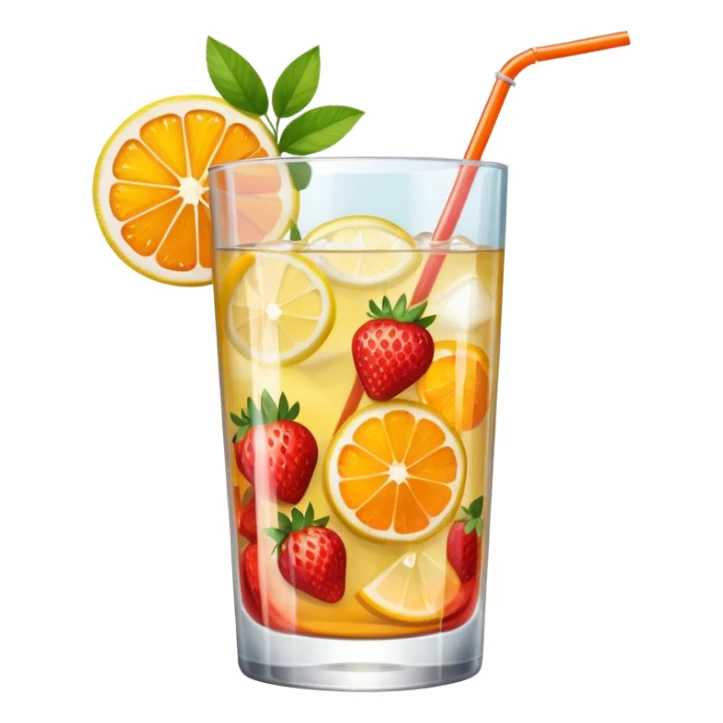 summer cocktail with lemon, strawberry, orange sticker