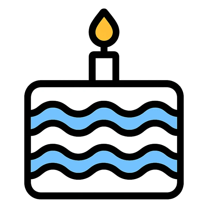 white birthday cake with light blue ribbons, simple, clear details sticker