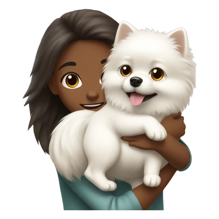 girl hug white Pomeranian sticker