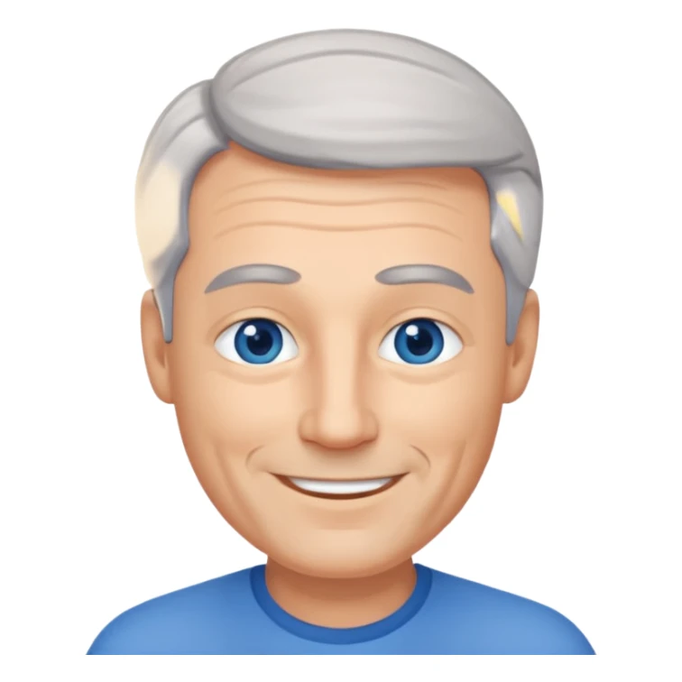 Middle aged man with receding grey hair and no beard, blue eyes sticker