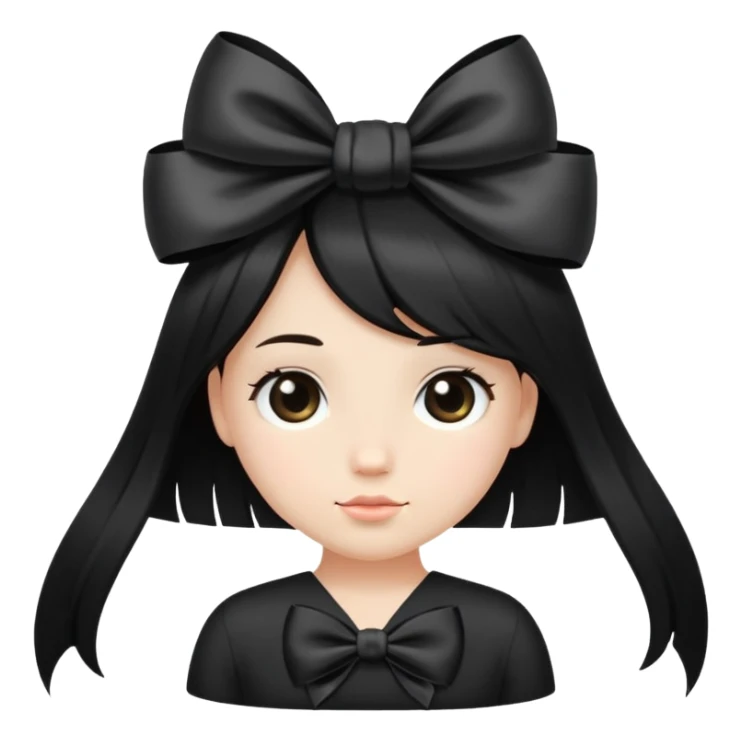 cute round face with long black silk hair and a bow on the side sticker