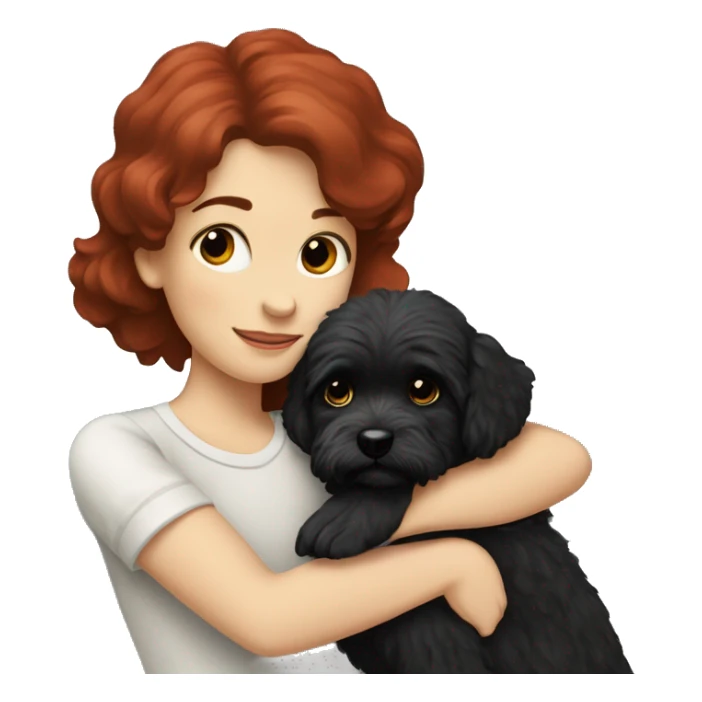 Dark-red-haired girl hugs  her Maltipoo-Black-dog sticker