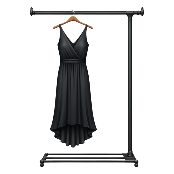 clothing rack with a single elegant black dress hanging sticker