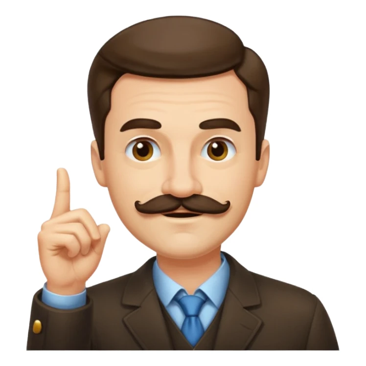 un uomo baffuto spocchioso con il dito alzato e con sguardo compiaciuto da chi la sa lunga con sopacciglio alzato e sorriso sticker