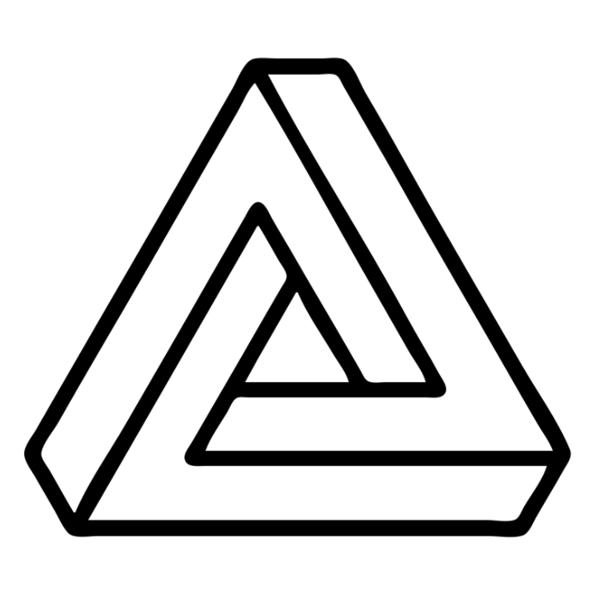 black Penrose triangle, minimal, geometric, no fill, bold black outline sticker