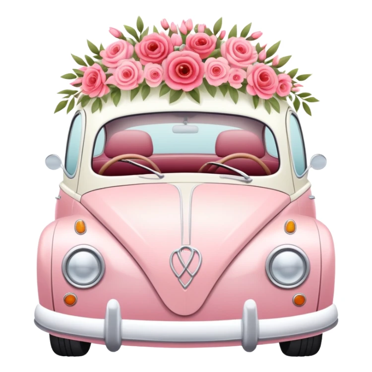 Romantic pastel wedding car with warm-colored pink and red flowers sticker