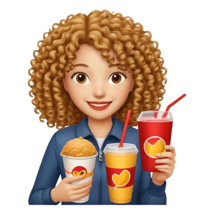 curly hair woman holding fastfood drink sticker