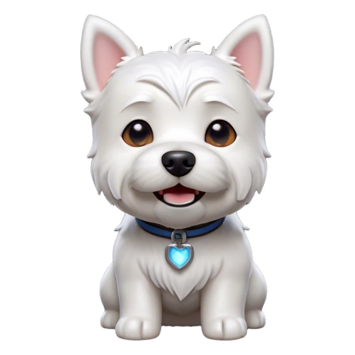 Cinematic Comical West Highland White Terrier Portrait Emoji, Head tilted dramatically with an exaggeratedly shocked or amused expression, featuring a sleek, pristine white coat with perky ears and wide, expressive dark eyes filled with playful disbelief, Simplified yet hilariously expressive features, highly detailed, glowing with a slightly sassy glow, high shine, dramatic yet playful, stylized with an air of cheeky mischief, bright and endearing, soft glowing outline, capturing the essence of a spirited and over-the-top companion, so meme-worthy it feels like it could side-eye its way into internet fame instantly! sticker