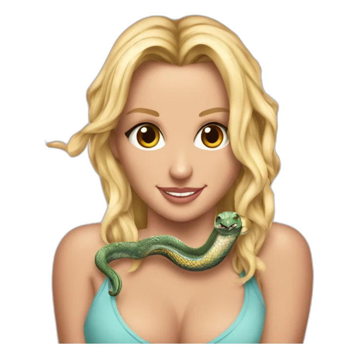 britney spears con una serpiente albina al cuello sujetandola con las manos sticker