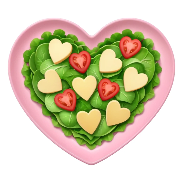 green salad in a light pink heart shaped plate sticker