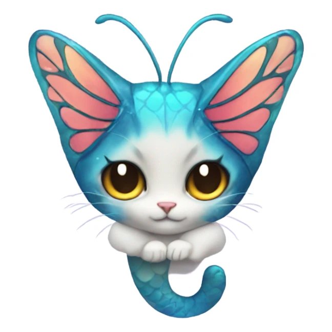 cat body and face with mermaid tail and butterfly wings  sticker