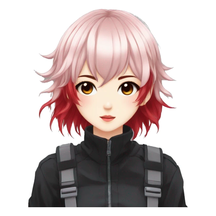 Gorgeous anime style shojo character with blushing face aesthetic and pretty edgy black red punk hair with hair garment trending style sticker