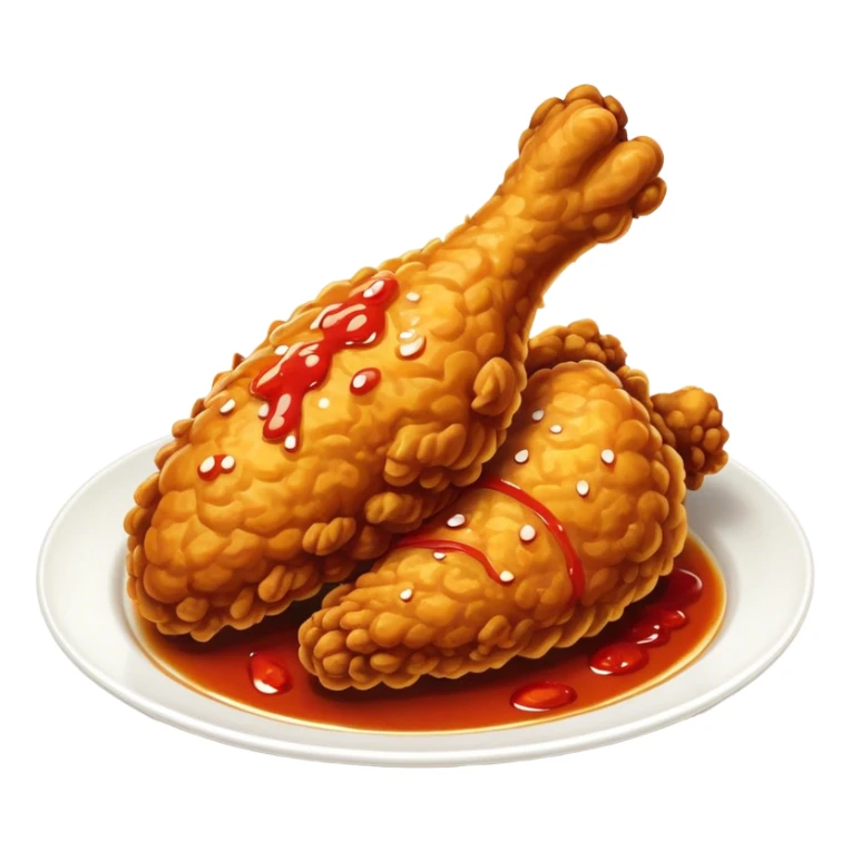 Cinematic Realistic Korean Fried Chicken Dish Emoji, depicted as crispy, golden-fried chicken glazed in a tangy sauce rendered with detailed textures and vibrant, dynamic lighting. sticker